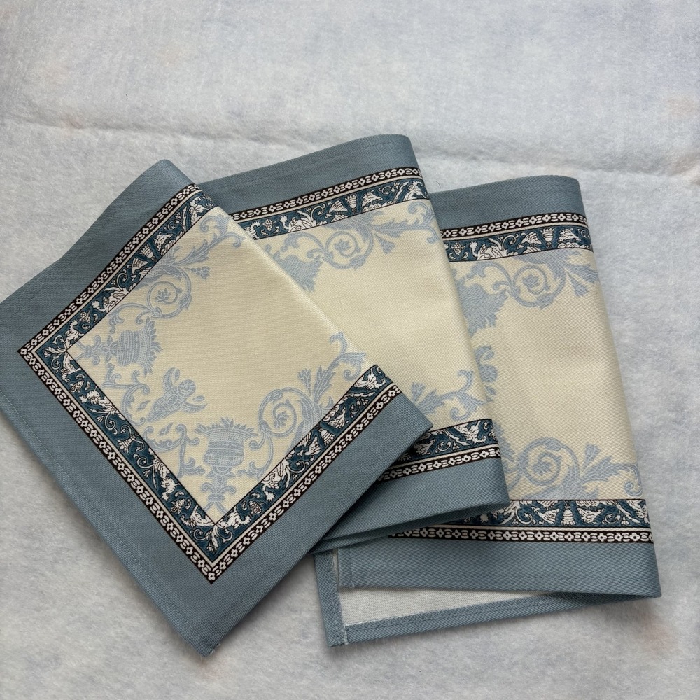 Lot (3) WEDGWOOD Tea Mats Scroll Urn Motif Fabric Blue Cream Traditional